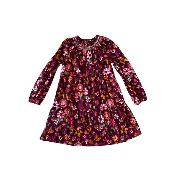 8Y Gymboree Girls Flower Leaf Flannel Tiered Dress Enchanted Forest Burgundy - Picture 1 of 11